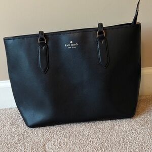 kate spade Black Leather Structured Tote with Gold Logo
